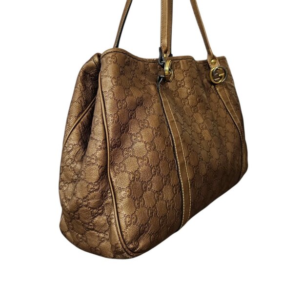 GUCCI Metallic Guccissima Large GG Twins Shoulder Tote Bronze Leather Monogram - Picture 4 of 16